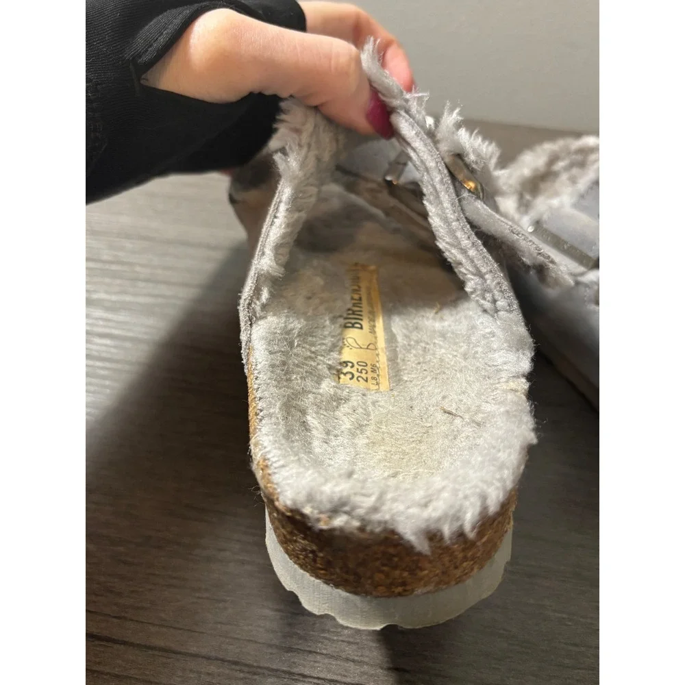 Birkenstock Arizona Shearling Suede Sandals in Gray‎ Women's Size 8 (39)